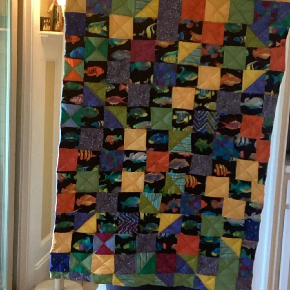 NWT. Hand Crafted Gone Fishing Quilt